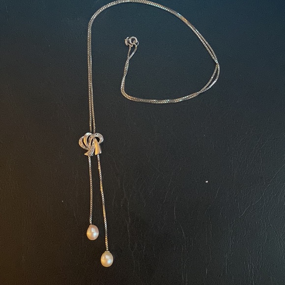 Pave Diamond and Freshwater Pearl Necklace - Picture 2 of 4